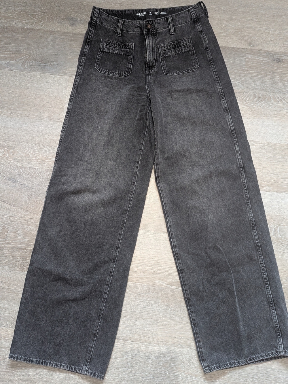 Wide Leg Black Denim Jeans with Front Patch Pockets - Old Navy
